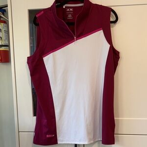 adidas Berry & White Sleeveless Golf Polo with Pink Trim